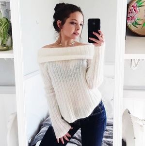 NWOT Cream Mohair Off The Shoulder Sweater Medium